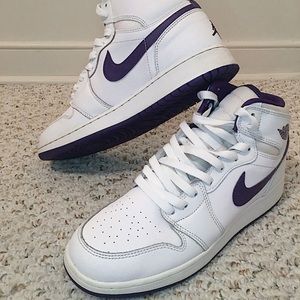 Air Jordan 1 High Top White , Purple & Turquoise